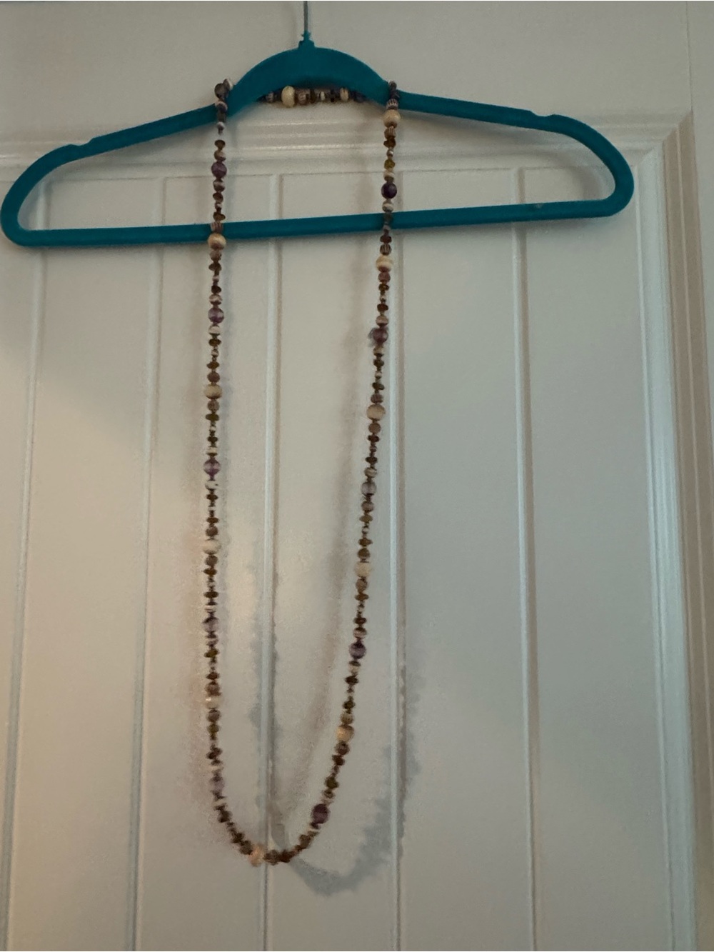 Boho Beaded Long Necklace - Purple and Cream